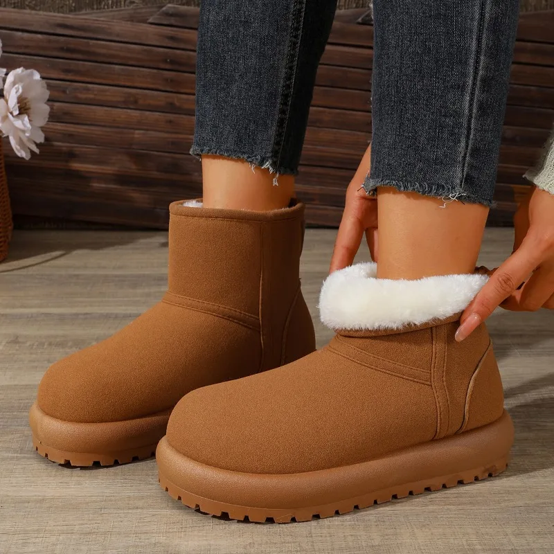 Women's New Style Snow Boots, Thick Soled, Fleece-lined, Short Boots, Cold-proof Boots, Winter Anti-slip, Warm Snow Cotton Shoes