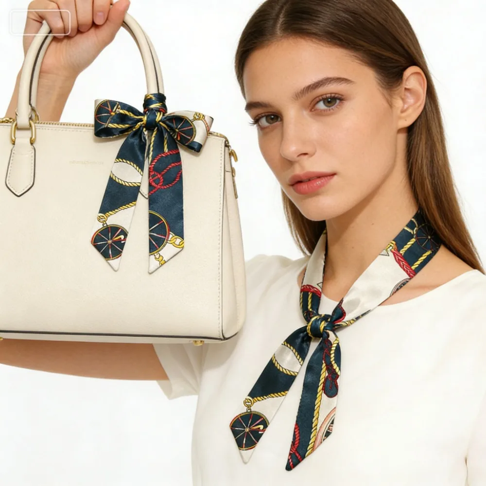 

Women Long Strip Silk Neck Scarf Hair Ribbon Bag Handle Kerchief Tie