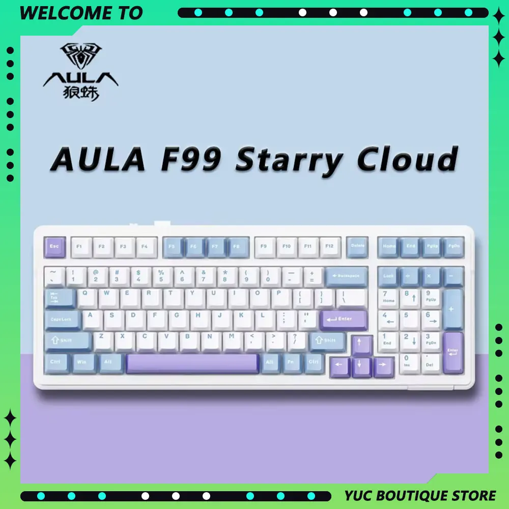 AULA F99 Starry Cloud E-sports Game Keyboards Wireless Bluetooth Wired Tri Mode  RGB Hot Swappable 98 Keys Customize  for Gaming