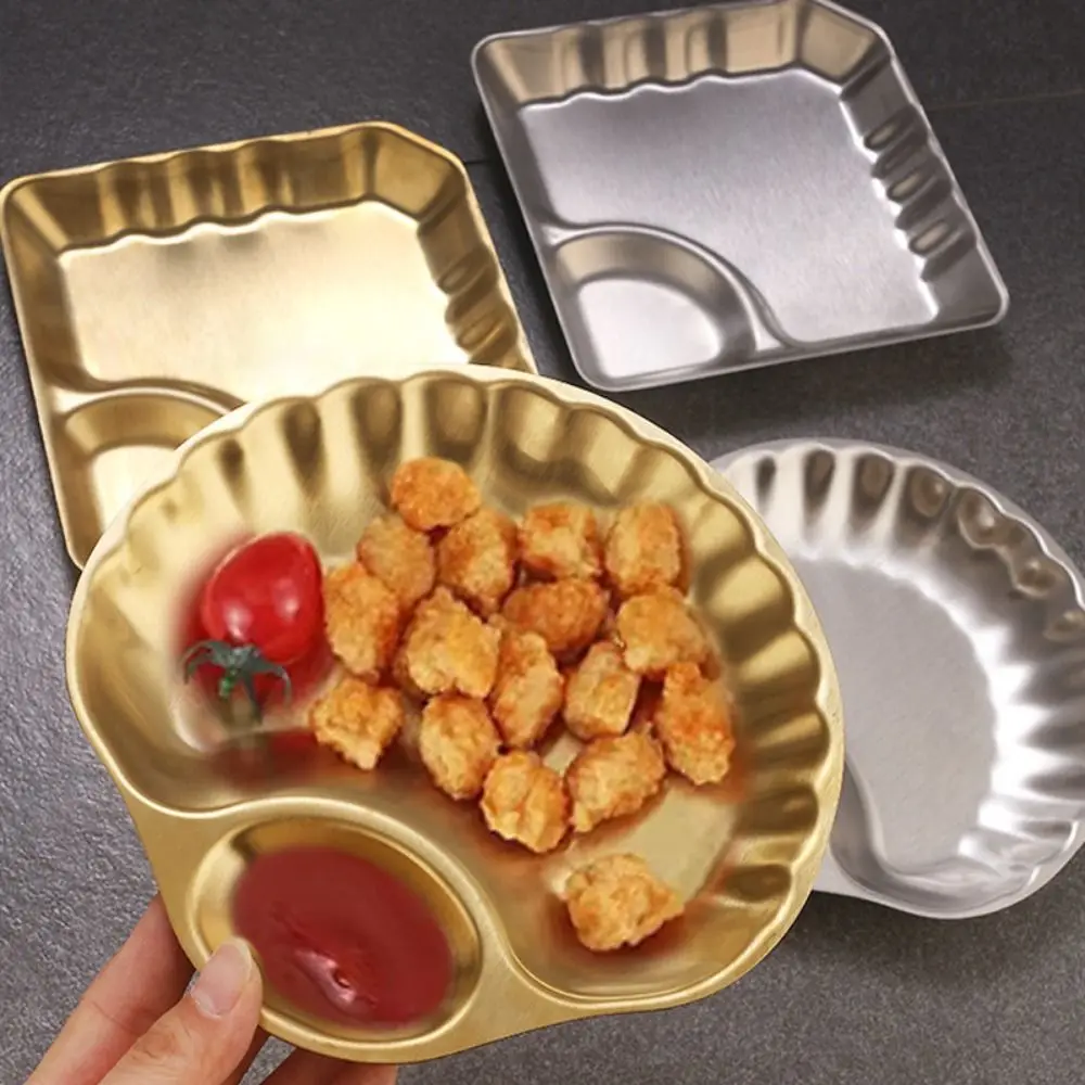 Stainless Steel Snack Plate Gold Silver with Sauce Cup French Fries Plate Kitchen Shell Square Tableware Bar KTV Restaurant