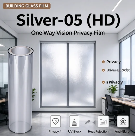 Silver 05 HD PET One Way Vision Window Film Roll Privacy Glass Tint Heat Insulation Anti UV DIY Install For Home Office Car Glas