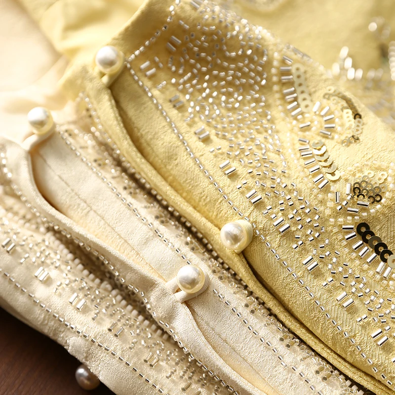 

Новая китайская модная женская жилетка с круглым вырезом, с богатой отделкой, вышивкой бисером, весенняя новинка