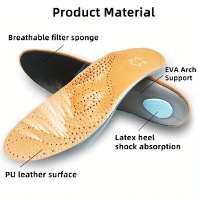Leather Orthopedic Insoles Arch Support Insole Flat Feet Plantar Fasciitis Shoe Pads Quality Leather Deodorising Shoe Sole 1Pair image 2