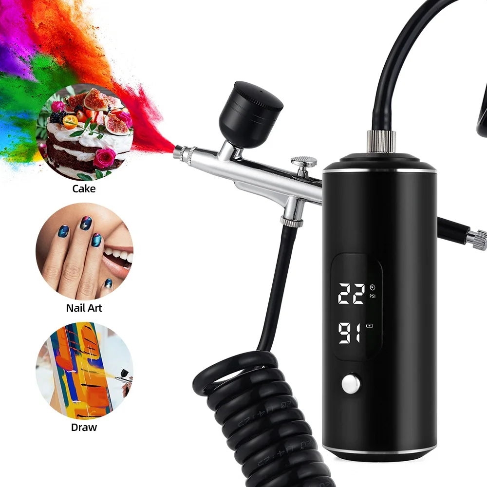 

Portable Airbrush Kit 0.3mm Nozzle 3 Gear Air Pressure Wireless Operation Suitable For Manicure Tattoos Art Painting