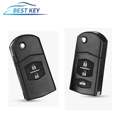 BEST KEY 2/3 Buttons Big Battery Hold Flip Folding Remote Car Key Case Fob For MAZDA 3 5 6 Series M6 RX8 MX5 With Uncut Blade
