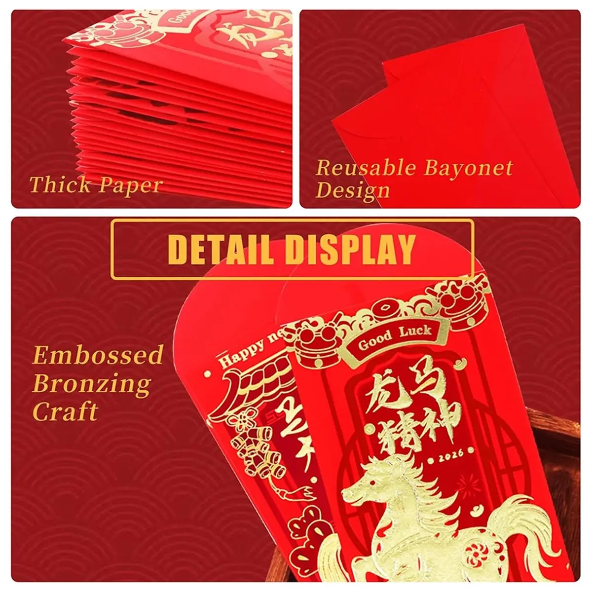 【AT48】 NEW 24PCS Chinese New Year Red Envelopes, Lunar New Year Envelopes Decorations Chinese New Year Gifts, 2026 Red Envelopes