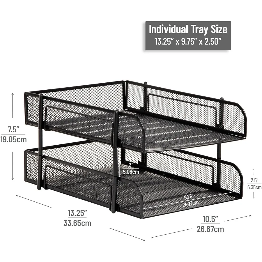 منظم سطح المكتب لعلبة الورق القابلة للتكديس لتخزين الملفات المكتبية مع تصميم شبكي معدني، مجموعة عملية وأنيقة مكونة من قطعتين في Bl #4