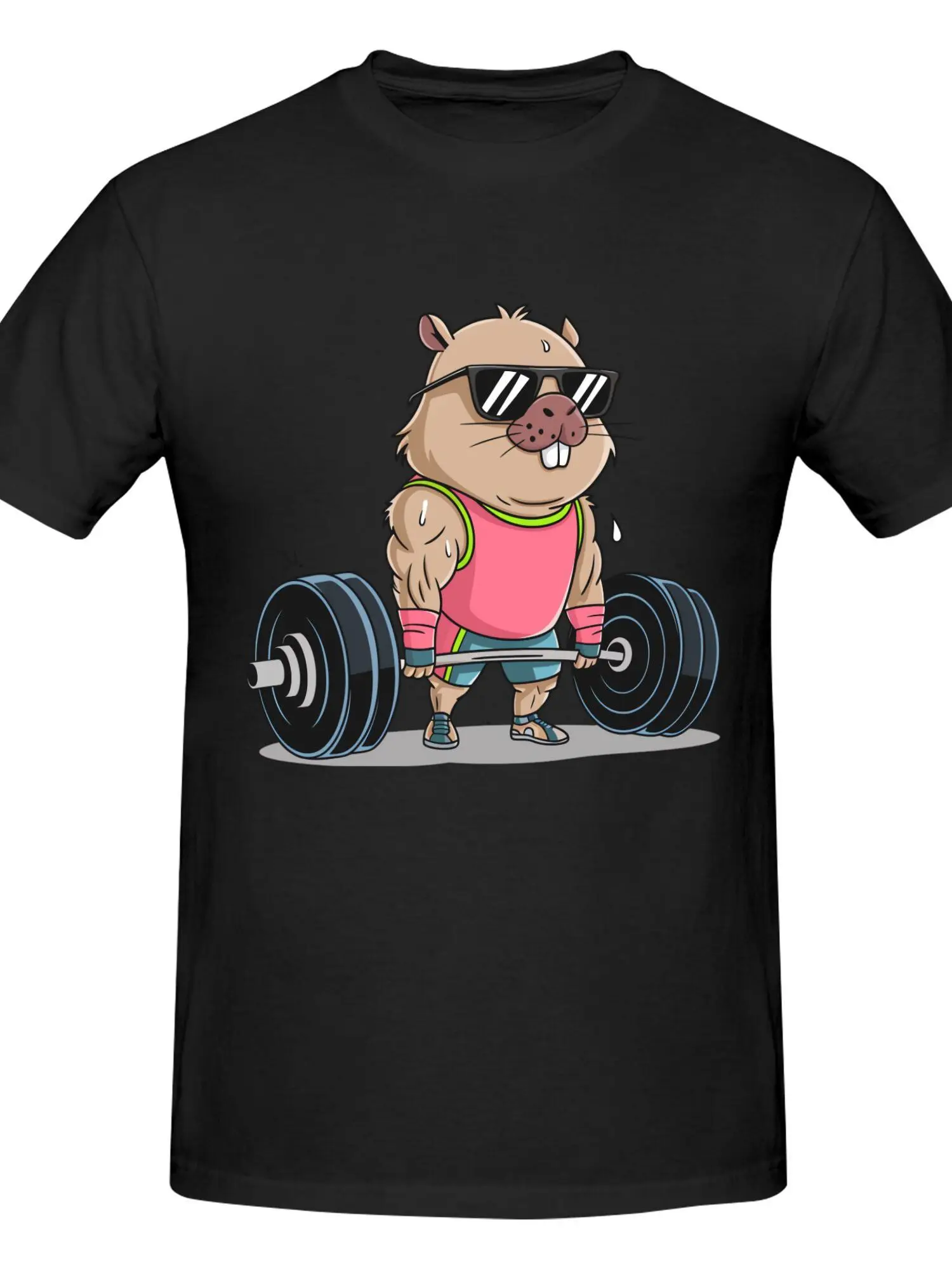 

Funny Capybara Weightlifting Graphic Tee Soft Breathable Cotton Workout Shirt for Men