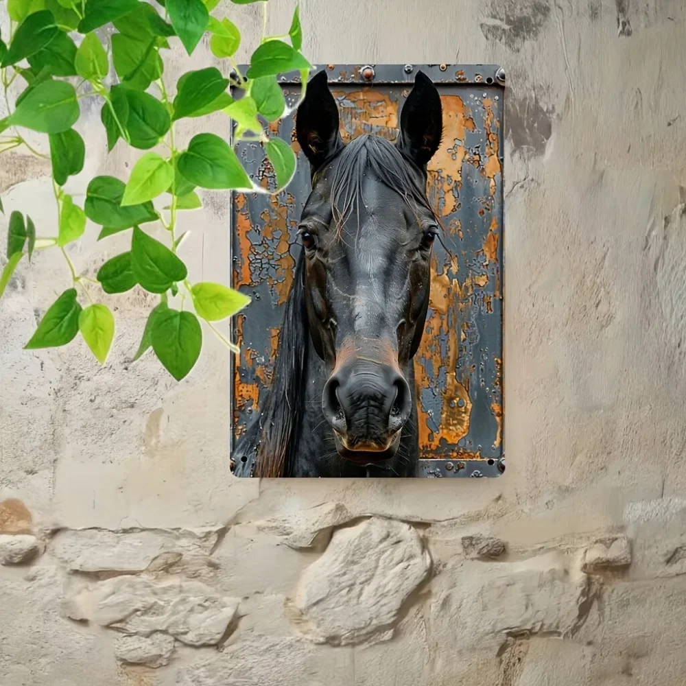 لافتة معدنية عتيقة "صورة حصان ساحرة" - ديكور حائط ريفي لبار مقهى الغرفة - لوحة فنية موسمية #4