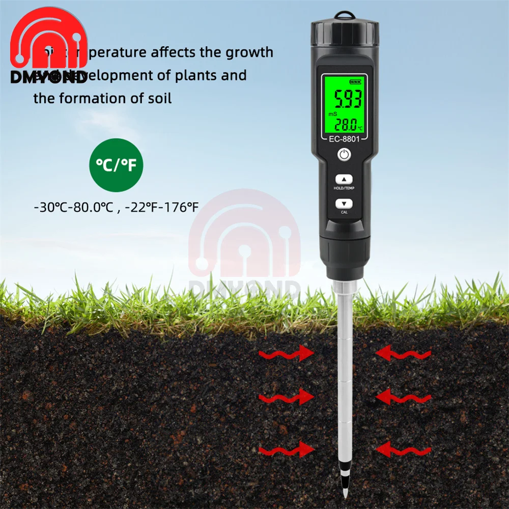 EC-8801 Portable Digital Display Soil EC/temperature Soil Tester With Backlight, Horticultural Planting Probe Soil Detector