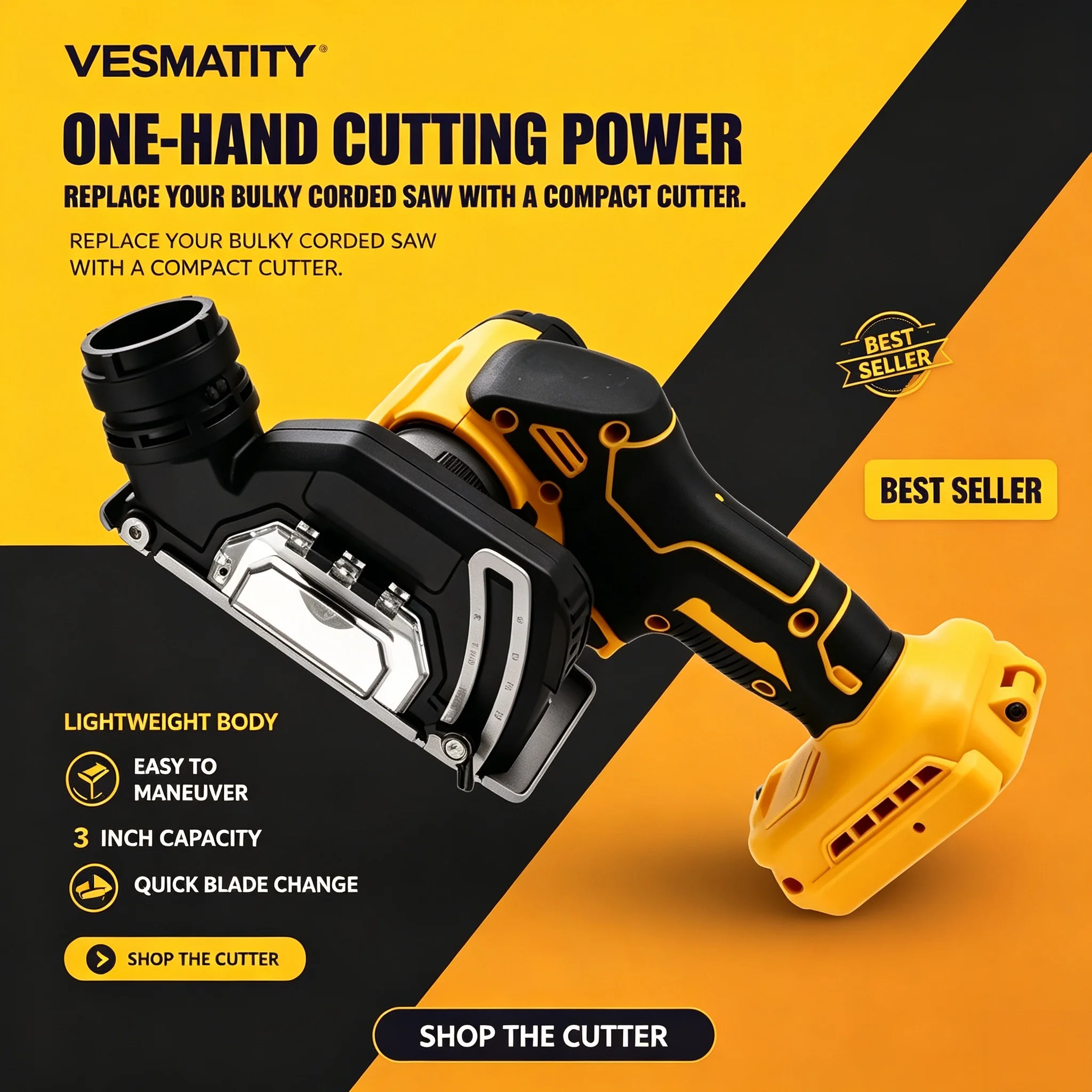 Brushless Angle Grinder Battery Powered - Vesmatity Mini Cirkelzaagmachine, elektrisch gereedschap voor