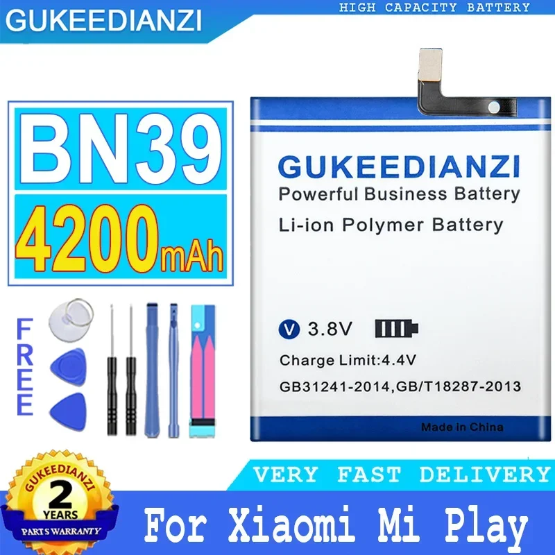 4200mAh GUKEEDIANZI Battery BN39 For Xiaomi Mi Play Big Power Bateria