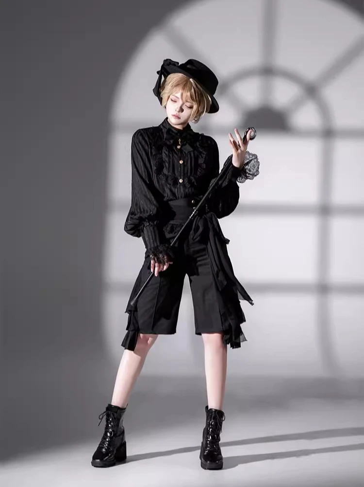 

- Eternal City - Black Ouji Lolita Pointed Collar Shirt Outfit by CastleToo PRE ORDER / 70 days