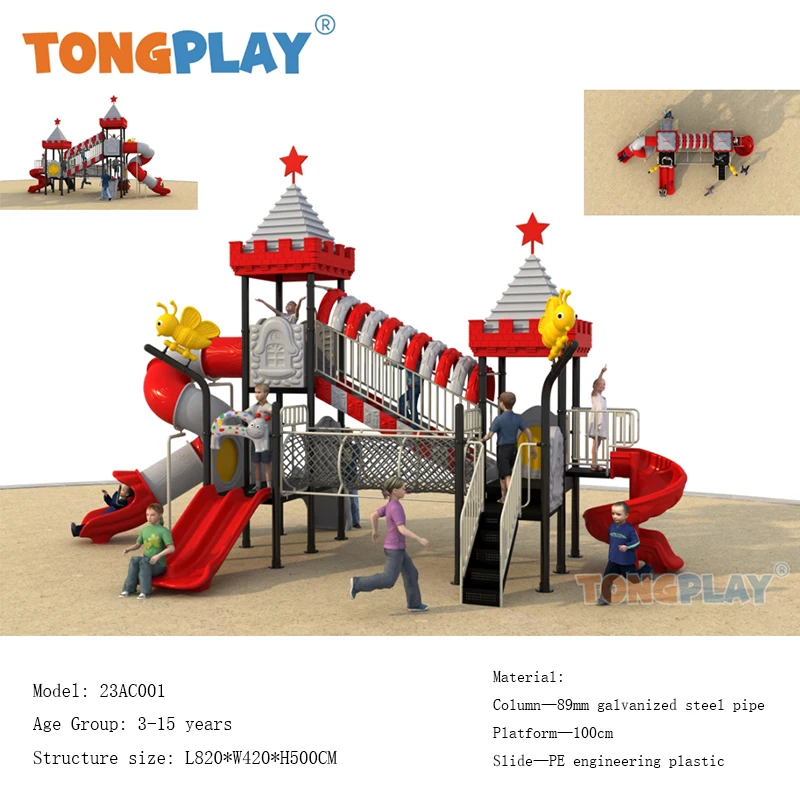 Tong play factory direct sales large new fantasy castle series plastic kid park lawn slide equipment children outdoor playground