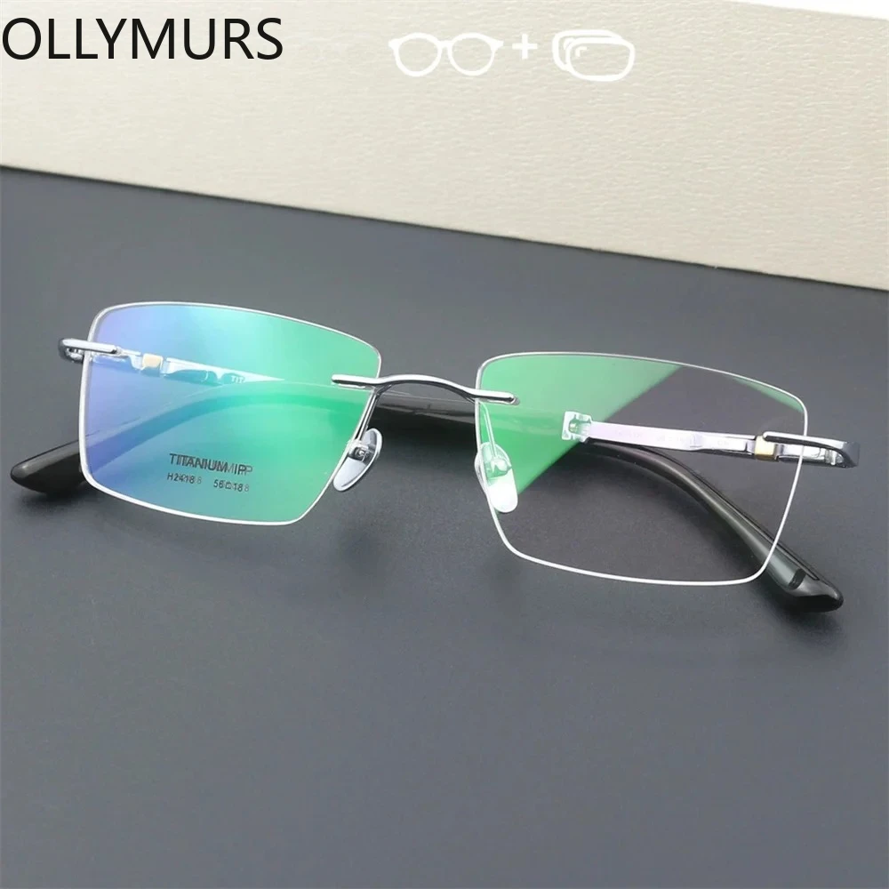 OLLYMURS Buffalo Horn Prescription Rimless Eyeglasses Pure Titanium Frame Optical Glasses  Glasses High-end Customize