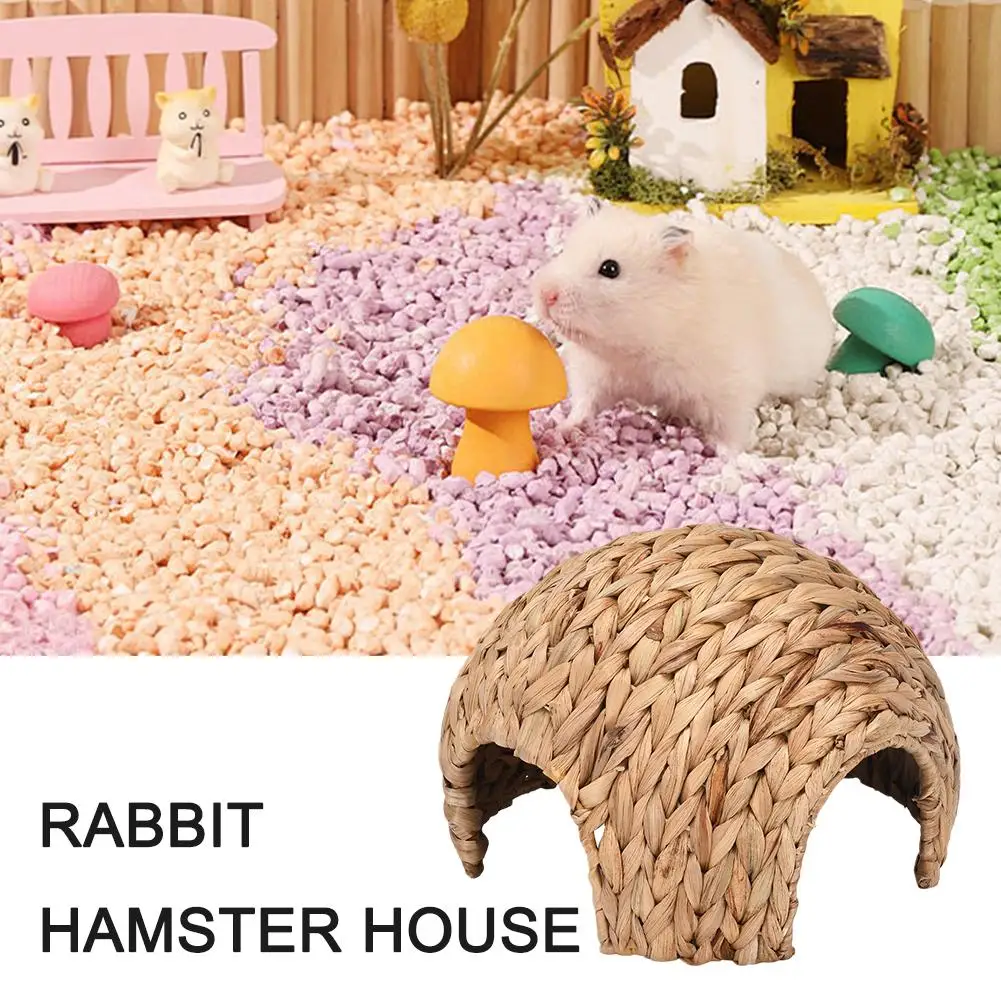 Rabbit Hamster Straw Plaited Natural Cattail House Comfortable Small Pet Hideout For Chinchilla Guinea Pig S4N7