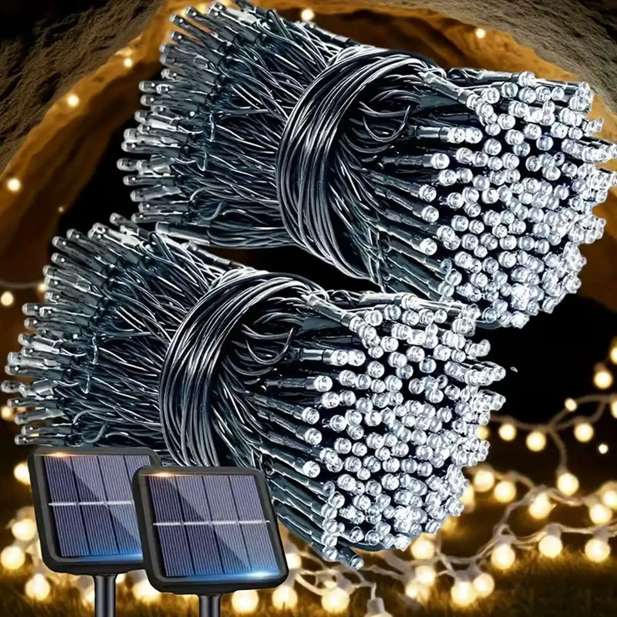 2/4/8 Pack Total 70ft 200/400/800LED String Lights Outdoor Solar Fairy Lights With 8 Flashing Modes For Home Garden Yard Porch Patio Xmas Tree Fence Christmas Festival Decoration, Cool White