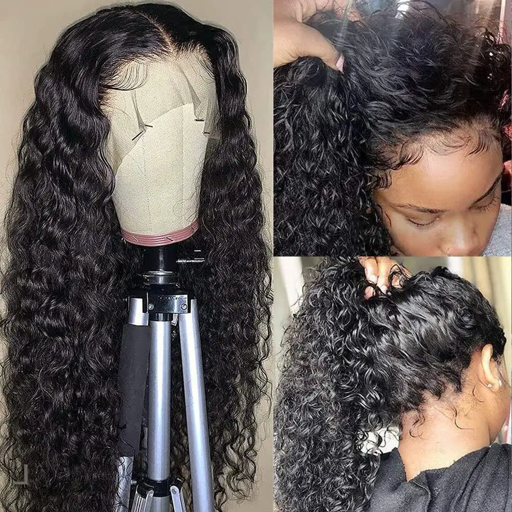 Deep Wave 13X6 HD Transparent Lace Front Wigs Brazilian 10A Deep Curly Human Hair Wigs for Black Women Pre Plucked Natural Black