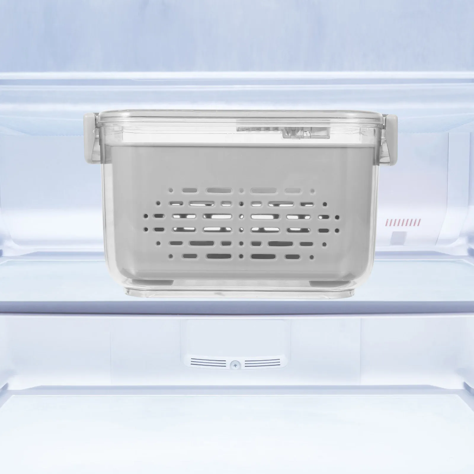 

Gray Medium Vegetable Storage Basket Drainage Transparent Lid Fridge ganizer Multipurpose Food Containers Storing Fruits