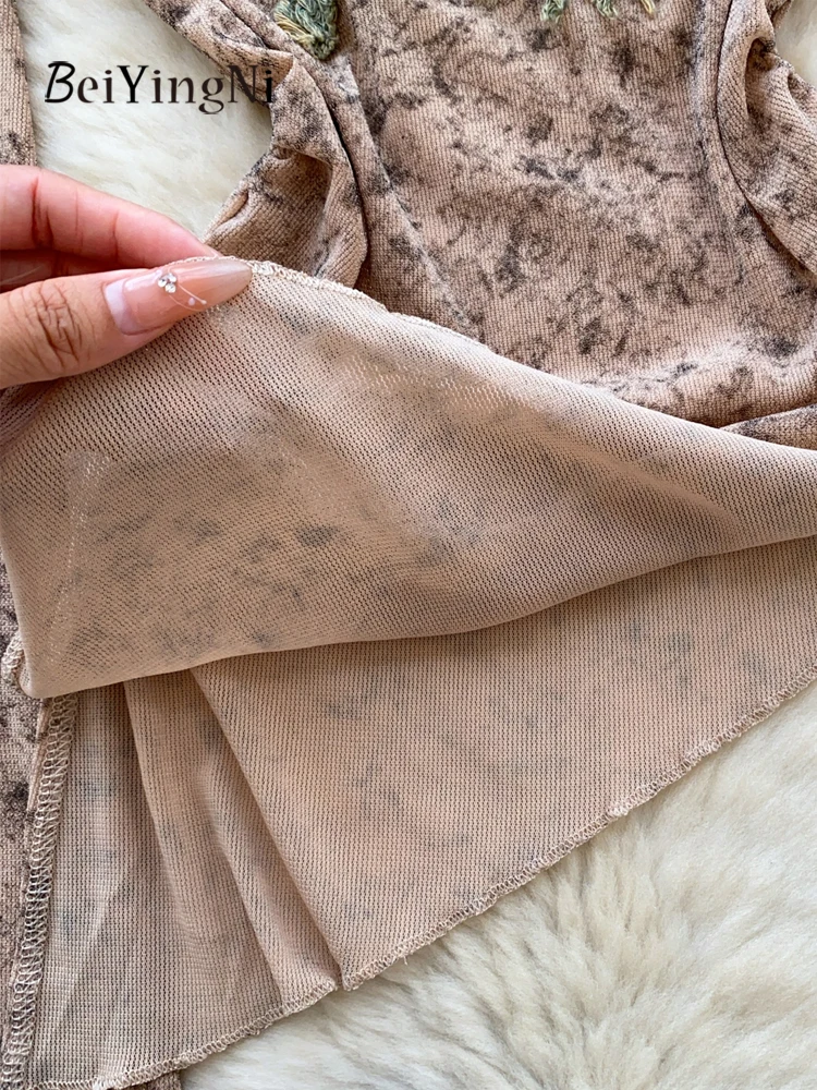 เสื้อยืดสไตล์วินเทจอเมริกันสำหรับผู้หญิง คอเฉียง y2k สตรีท แขนยาว ทรงเข้ารูป สไตล์ฮาราจูกุ ลายผีเสื้อ