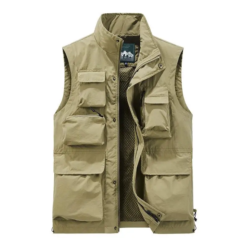 Multi Pocket Men's Vest Jacket Outdoor Sports Fishing Reporter Photography Leisure Volunteer Vest Sleeveless Coat Printed Logo