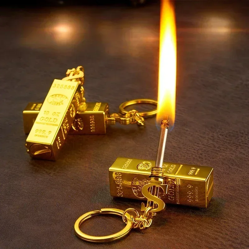 Ten Thousand Match Lighter Windproof High Value Gold Bar Shape  Lighter Creative Personality Anti-drop Cool lighters Men Gifts