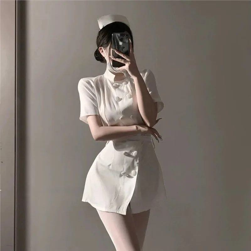 

Women Doctor Nurse Cosplay Uniform Sexy White Dress with Accessories Full Set Maid Role Play Outfit for Adults Halloween Party