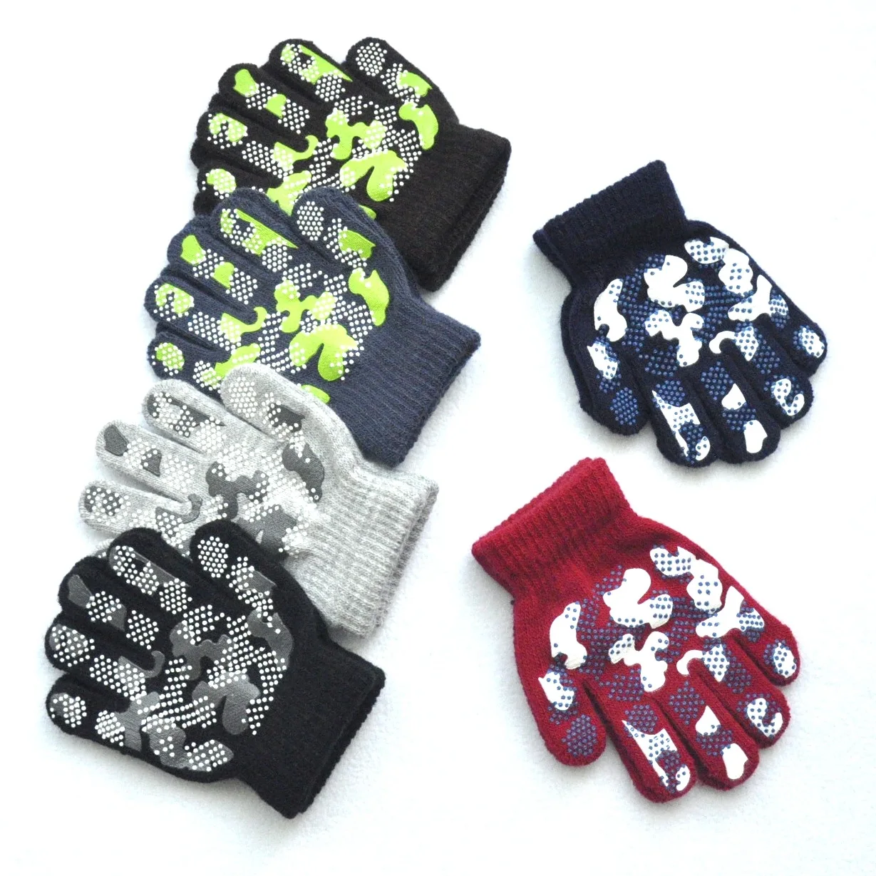 New Camouflage Anti Slip 3-6Y Children Winter Knitted Warm Gloves For Boys Girls Student Mittens Outdoor Cycling Skiing Gloves