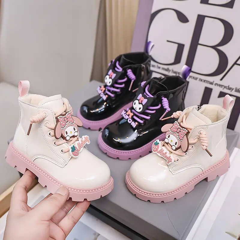 Sanrios Girl Cotton Boots Autumn Winter New Child Short Boots My Melody Plus Velvet Keep Warm Cotton Boots Student Shoe