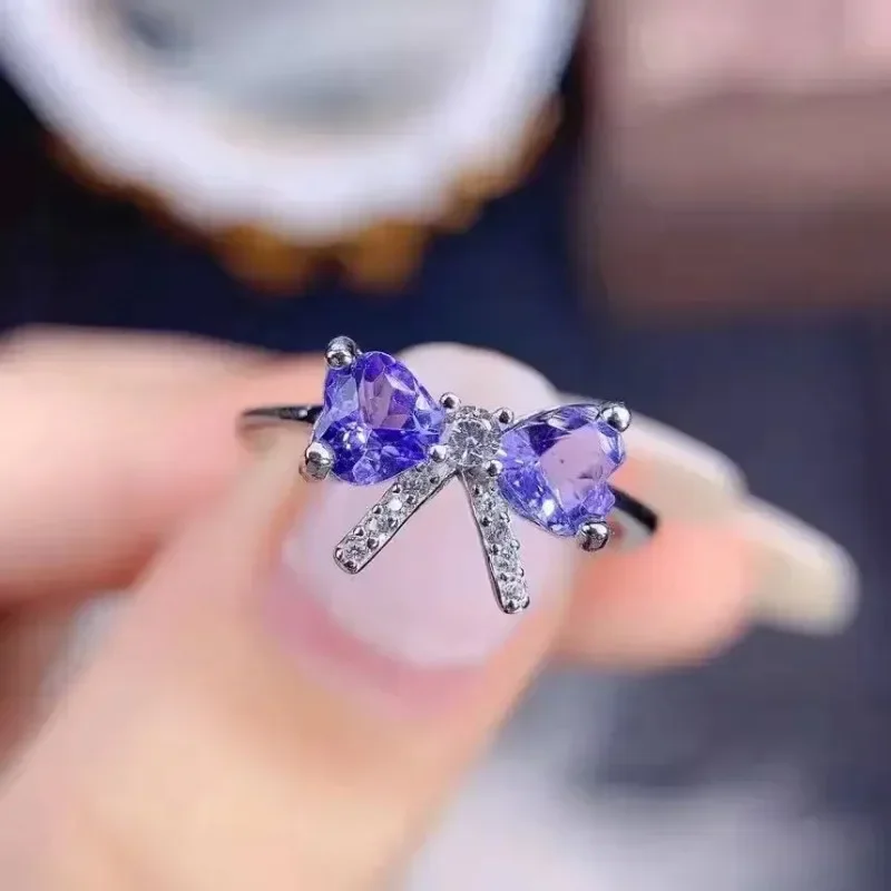 silver 925 Exquisite Bow Knot Purple gemstone rings for women Blue Purple Zircon ring Party Birthday Jewelry Gift