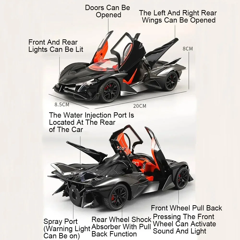 Scala 1:24 Bolide EVO Senna Spray Modello di auto Giocattolo Pressofuso in lega Musica Luce Tirare indietro Modelli Veicoli Giocattoli per i regali dei bambini