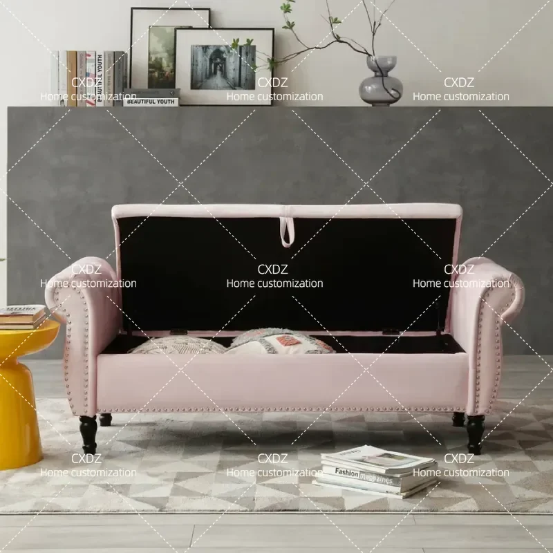 Retro Fabric Bedside Stool Modern Simple Large Storage Bench for Bedroom Sofa End Customizable Length