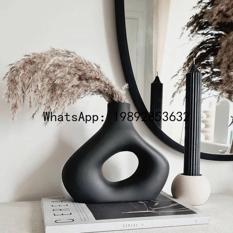

DSA modern simple black and white ceramic vase ornament, living room dried flower TV cabinet dining table flower utensil