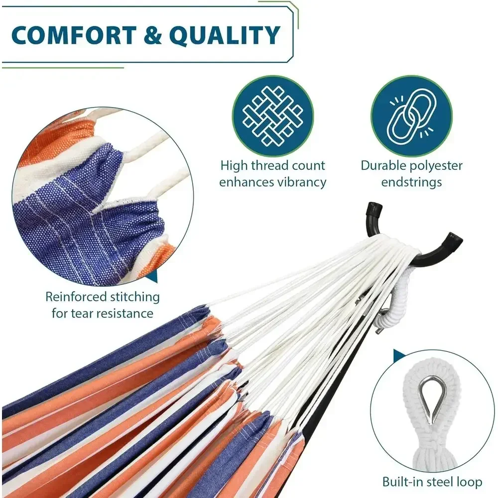 Space-Saving Steel Stand Hammock, 450 lb Capacity, Polyester End Strings, Premium Carry Bag, USA-Grown Cotton (Orange Punch)