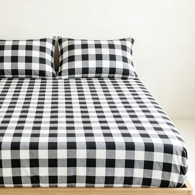 3Pcs Plaid Fitted Bed Sheet With Elastic Band Anti-slip Adjustable bow Mattress Cover (Pillowcase without pillow core))