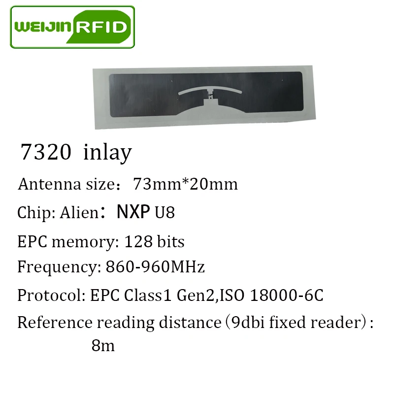 Imagem -06 - Uhf Rfid Tag Etiqueta Nxp u8 Inlay Molhado 73x20 mm 915mhz 868mhz 860-960mhz Epc 6c 50 Pcs Etiqueta Rfid Passiva Etiqueta 50 Pcs