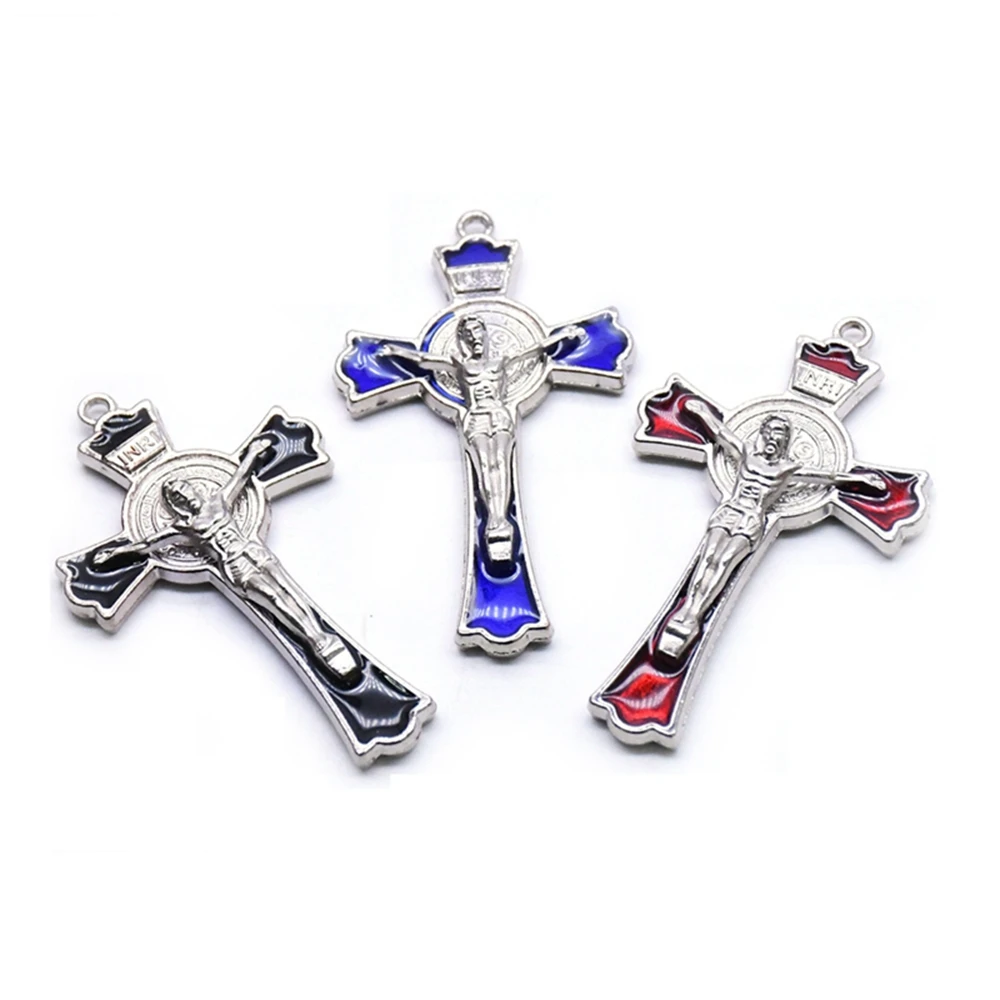 Metal Enamel Crucifix Pendant Religious Jewelry Cross Accessories Black Blue Red