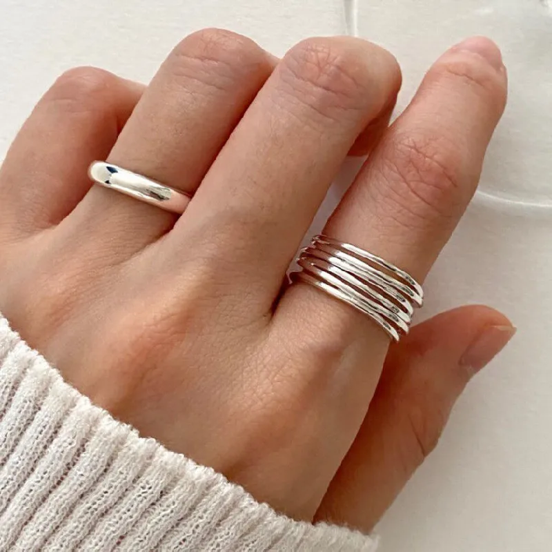 Original 925 Sterling Silver Interware Lines Rings For Women Counple Wedding Engagement Silver Women's Vintage Ring Fine Jewelry