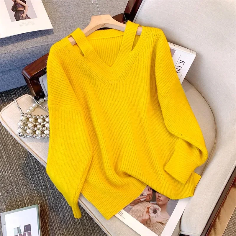 2024 New Cashmere Women's V-neck Pullover Casual Knitted Long Sleeve Women's Sweater Autumn And Winter Bottoming Shirt