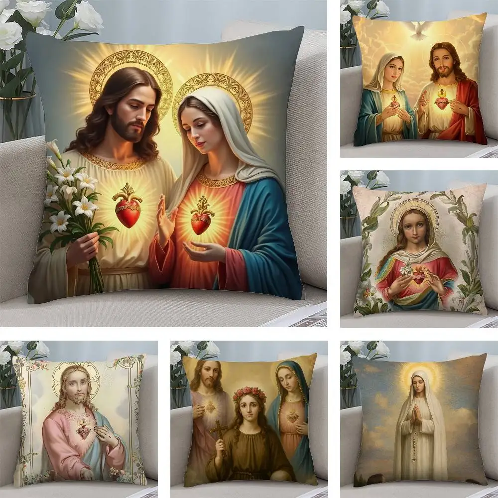 Christian Virgin Mary Cross Pillow Case Plush Fabric Soft Pillowcase Double Sided Print Cushion Cover Household Gifts