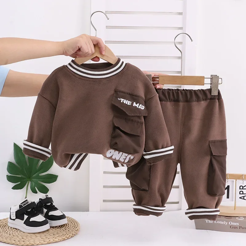 

New Autumn Winter Baby Girls Clothing Children Thick Long Sleeved T-Shirt Pants 2Pcs/Sets Kids Boys Clothes Infant Tracksuits