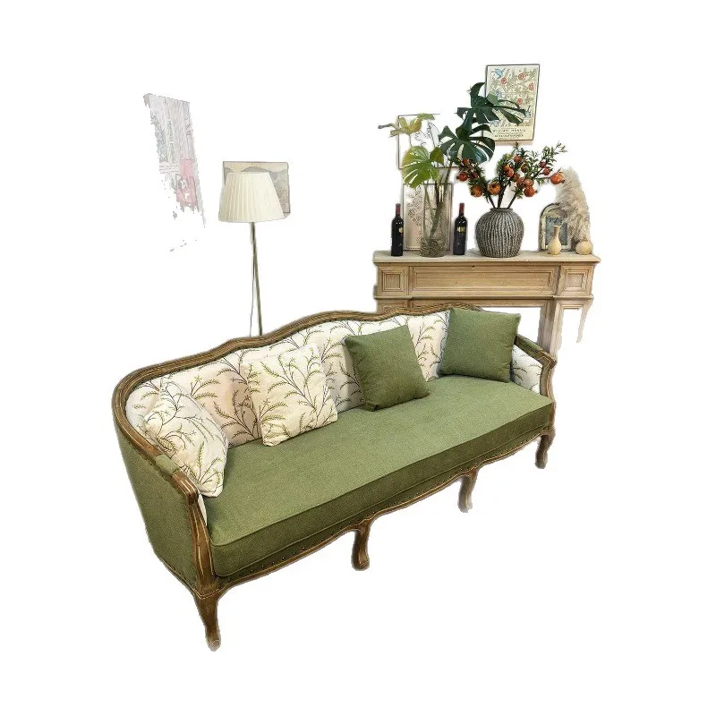 single double triple solid wood sofa retro pastoral flannel flower fabric living room combination furniture