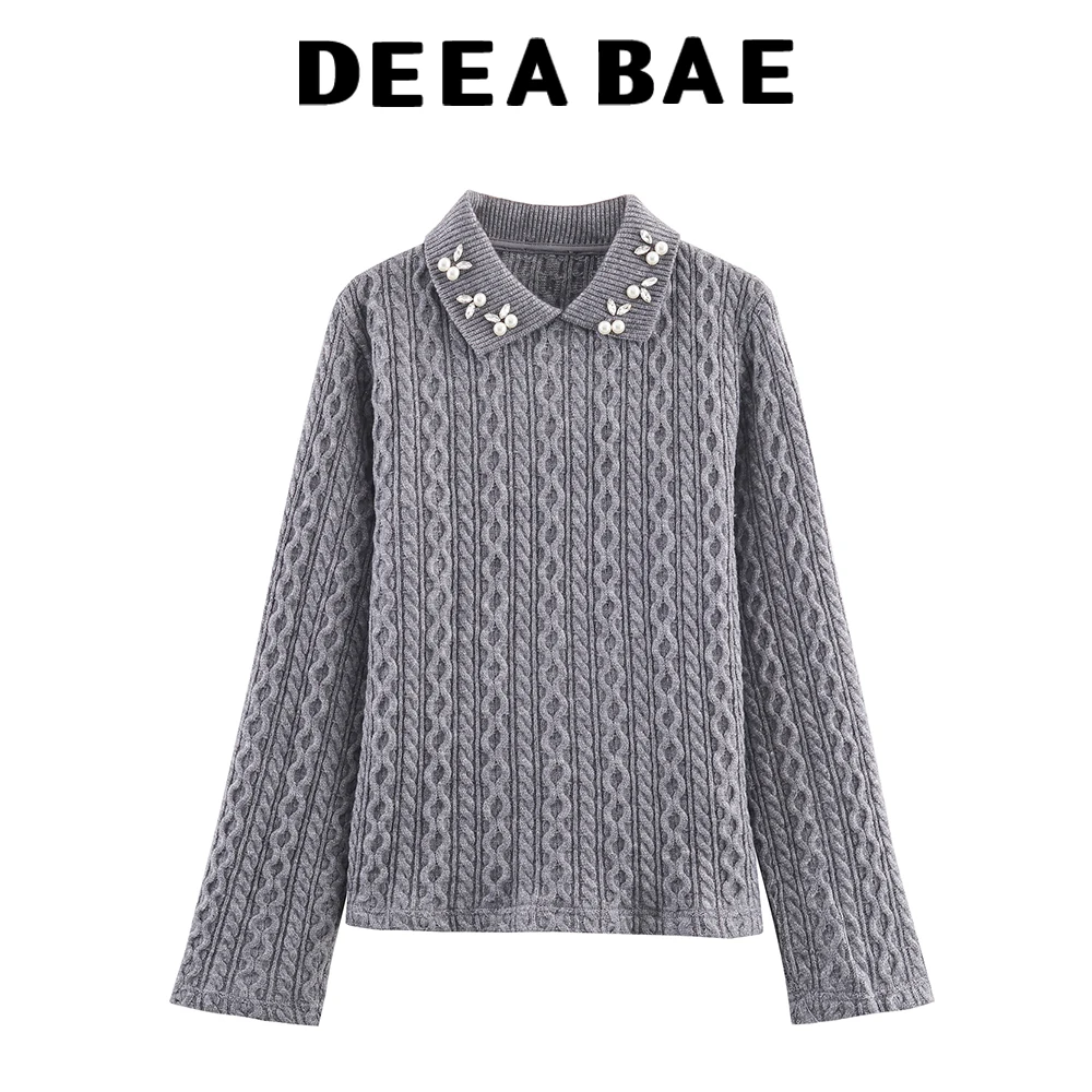 DEEABAE 2025 Winter New Women's Clothing Simple Leisure Fashion Jewelry Collar Eight Strand Knitted Sweater