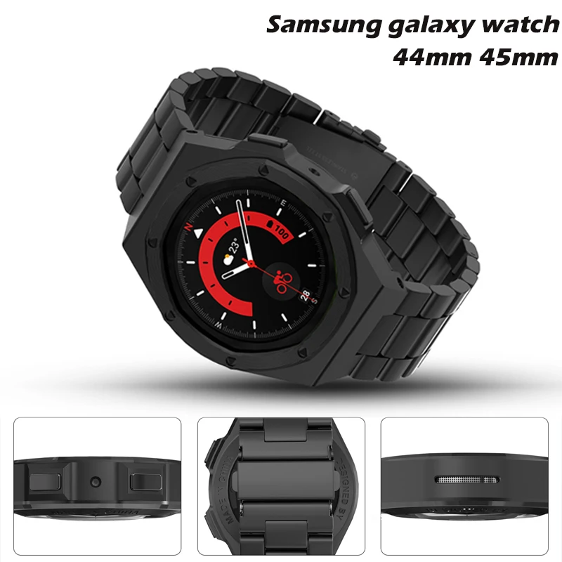 

Mod Set For Samsung galaxy watch4/5 44mm Metal Case Stainless Steel Strap Galaxy Watch 5 Pro 5Pro 45mm Modification Accessories