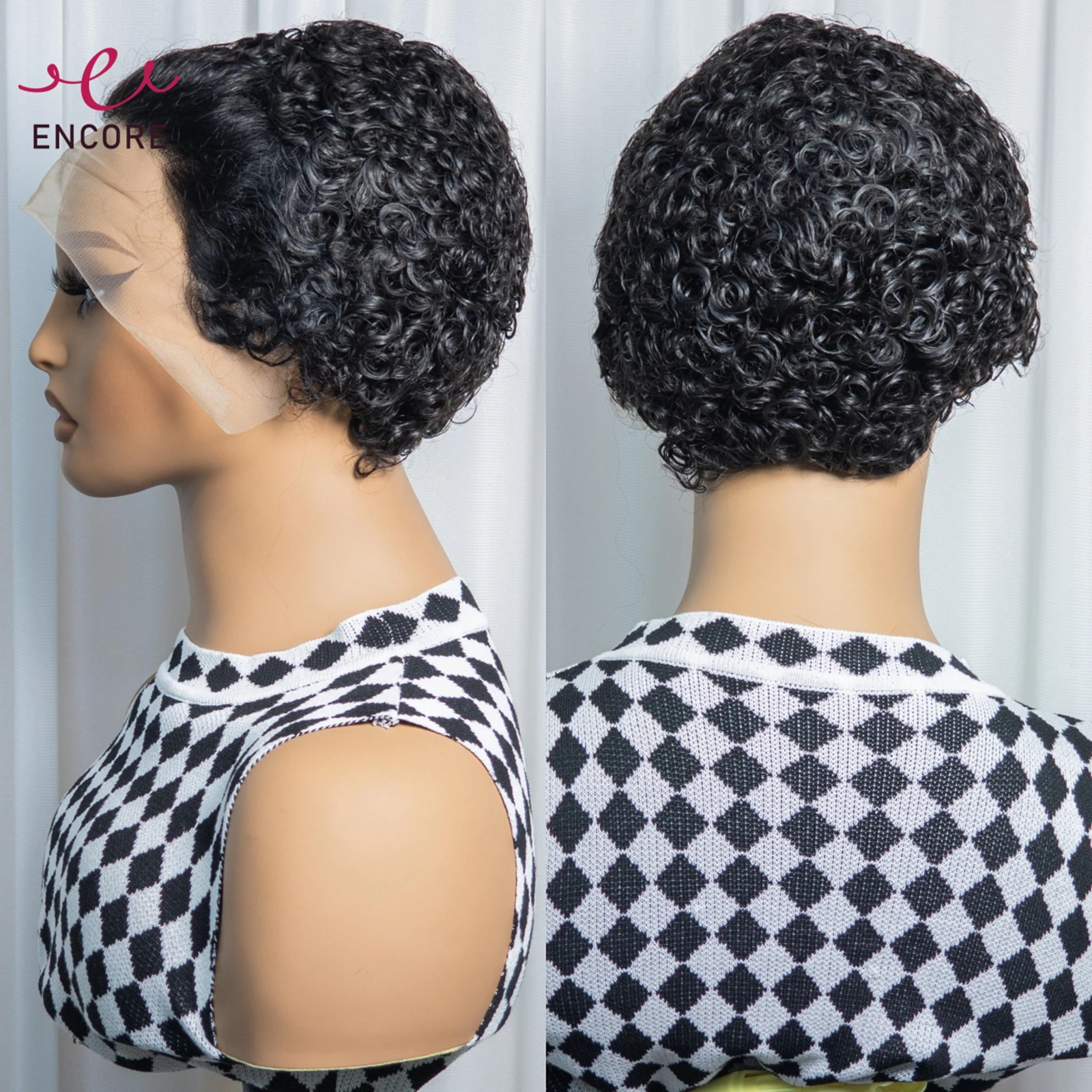 

Natural 200% Density Transparent 13x1 Lace Front Bob Wig Brazilian Remy Human Hair Short Pixie Cut Curly Bob Wig for Black Women