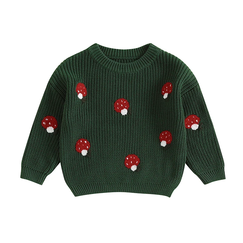 Toddler Baby Girl Knit Sweaters Oversized Long Sleeve Mushroom Embroidery Shirt Top Newborn Infant Cute Fall Winter Clothes