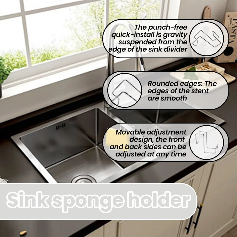 2025 New Product - Sink Sponge Holder - Double-Basin Sink Stainless Steel Mobile Hanging Sponge Storage Box