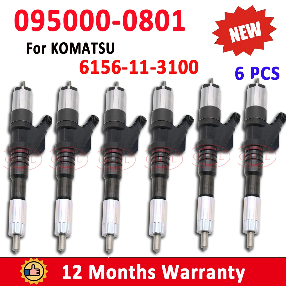 6 PCS ORLTL 095000-0801 Fuel Diesel Injector Nozzle 095000-0802 0950000801 0950000802 For KOMATSU 6D125 PC450-7 6156-11-3100