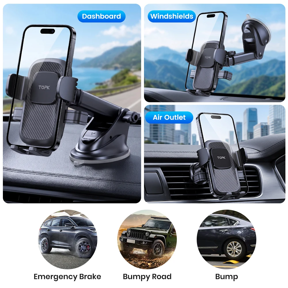 TOPK Universelle Auto-Handyhalterung mit Saugnapf, Ständer und Halterung für Armaturenbrett und Windschutzscheibe, iPhone, Samsung, Xiaomi, Mobiltelefon – Detail 7