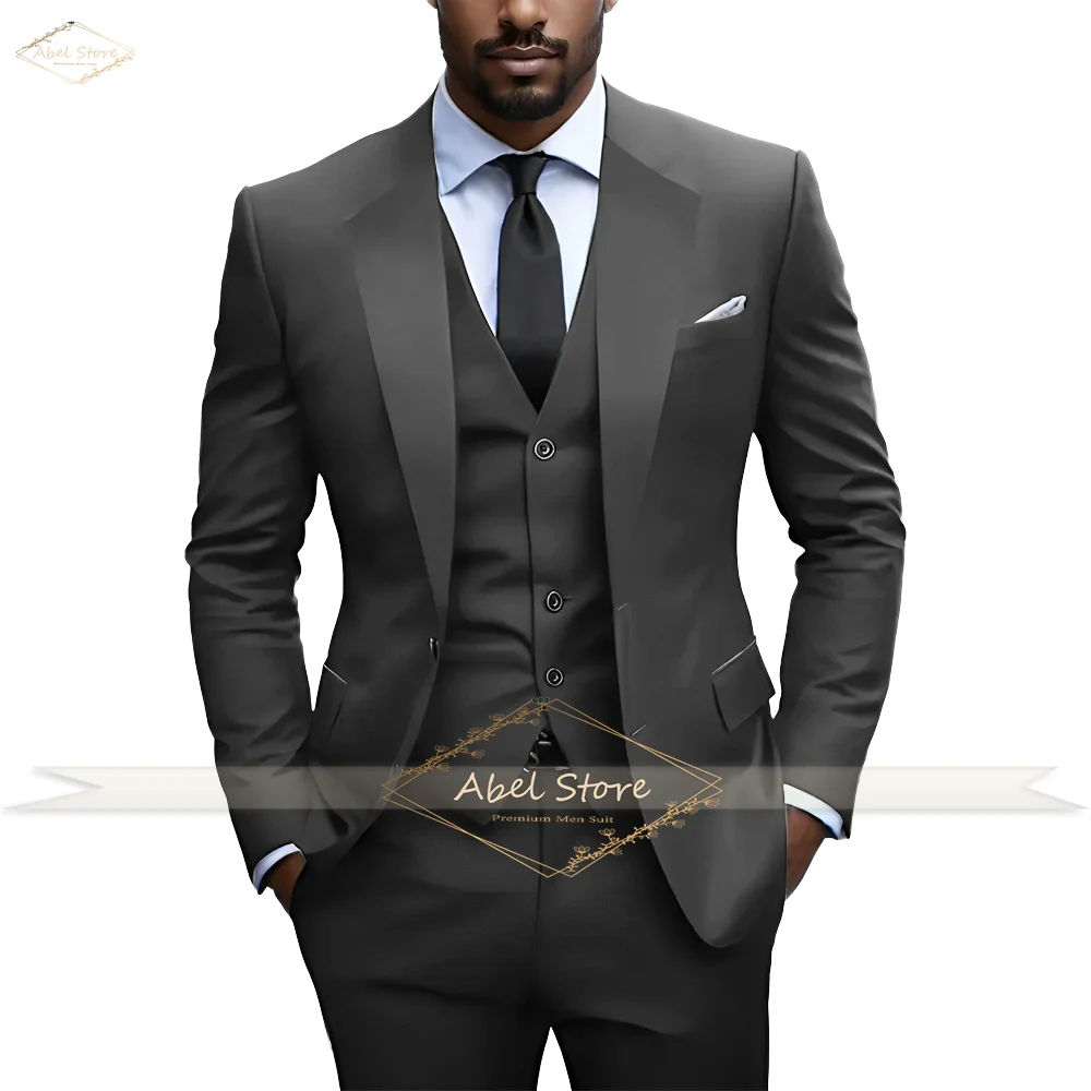 Elegant Dark Color Mens Suit 3PC Set Formal Groom Office Wear Tailored Fit Jacket Waistcoat Trousers Custom Sizing